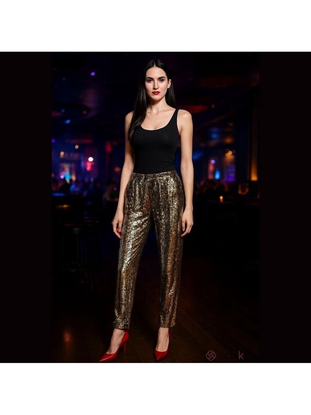 Tularosa Cara Gold Sequin Pull On Pants XXS